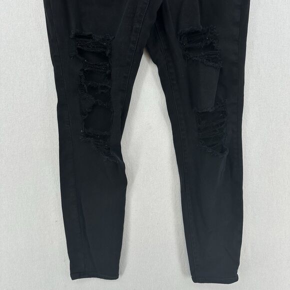 American Eagle Jeans 12 Long Curvy Hi Rise Jegging Next Level Black Distressed - Picture 4 of 12
